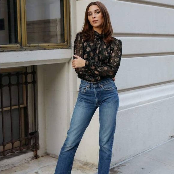 ⭐️ NWT MILLE Charlotte Metallic Top Black/Gold Paisley Sz M - Picture 4 of 10